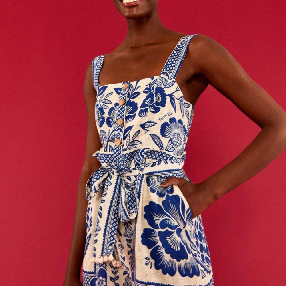 Farm Rio Blue Pineapple Garden Sleeveless Romper - medium